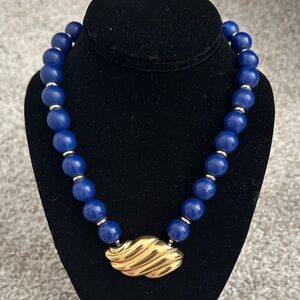 Vintage Avon Blue and Gold Beaded Necklace